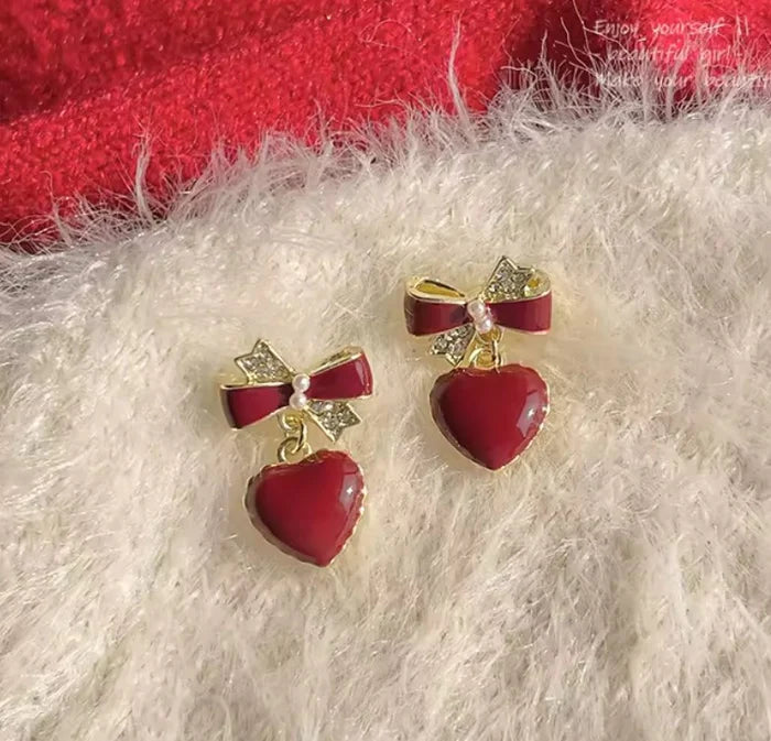 Bowknot Heart Stud Earrings