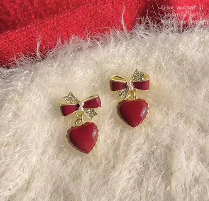 Bowknot Heart Stud Earrings