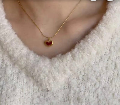 Minimalistic Red Heart Pendant Necklace
