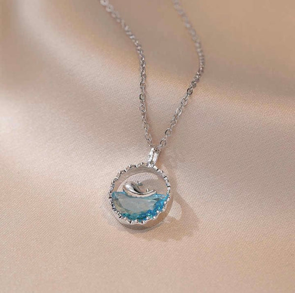Blue Gem Chain Pendant Necklace