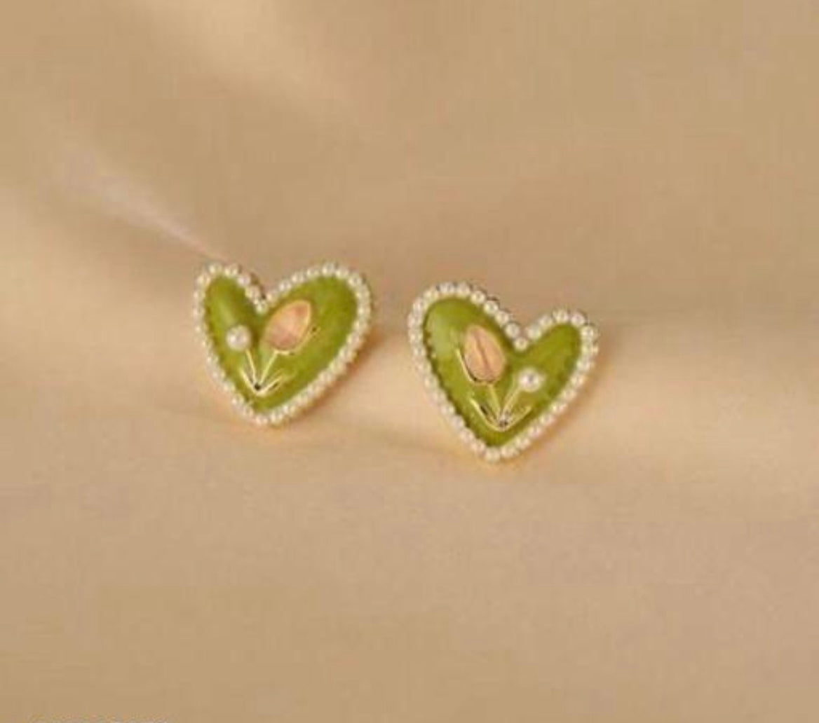 Green Heart Earrings
