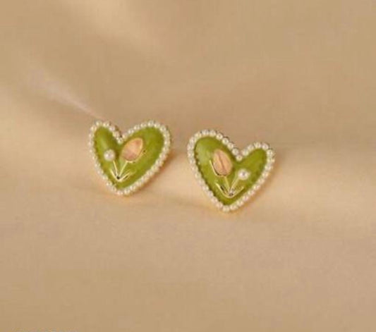 Green Heart Earrings