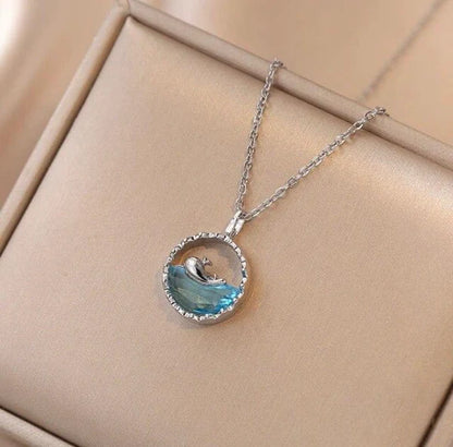 Blue Gem Chain Pendant Necklace