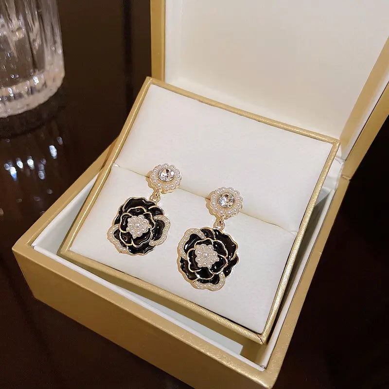 Black Rose Starry Night Stud Earrings
