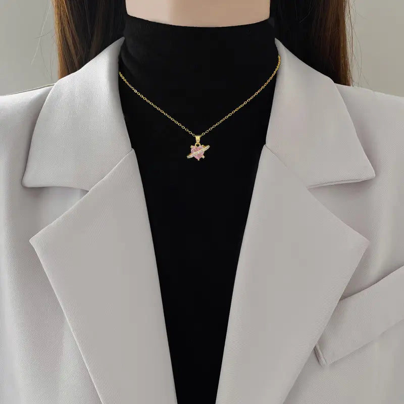 Pink Orbit Heart Necklace