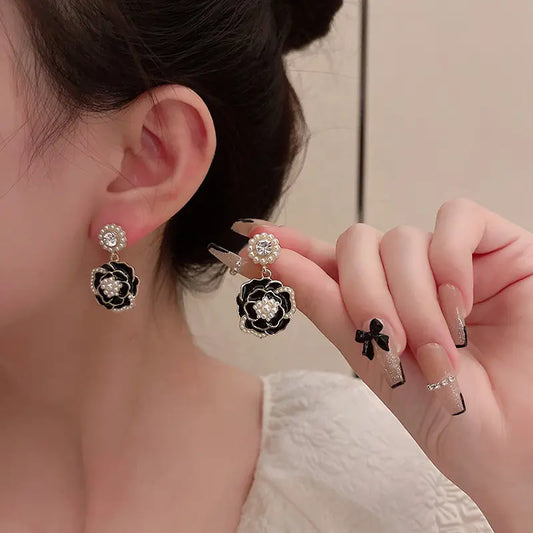 Black Rose Starry Night Stud Earrings