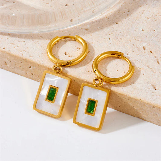 18k Gold Plated Stainless Steel Square Shell Drop Earrings