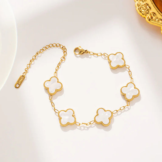 White Clover Stainless Steel Bracelet