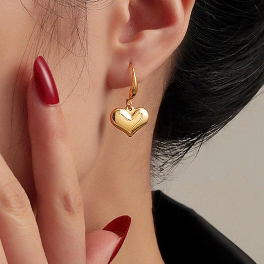 Golden Puff Heart Hoops