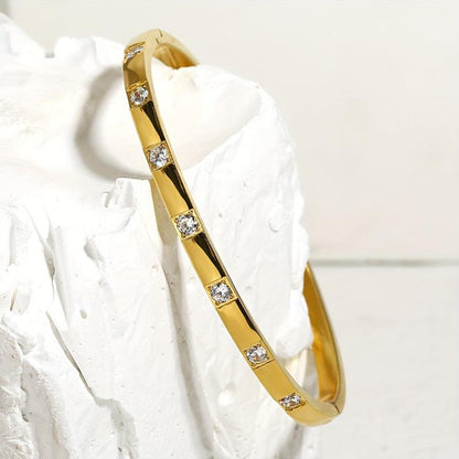 Lisa Stainless Steel 18K Gold Plated Rhinestone Studded Bangle Bracelet