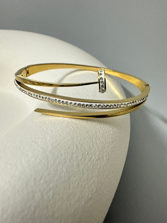Nail Cubic Zircona 18K Gold Plated Bangle Bracelet