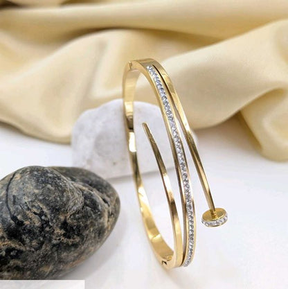 Nail Cubic Zircona 18K Gold Plated Bangle Bracelet