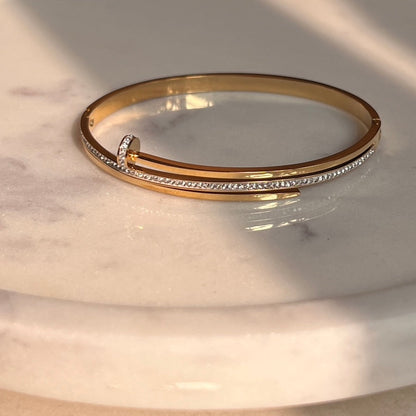 Nail Cubic Zircona 18K Gold Plated Bangle Bracelet