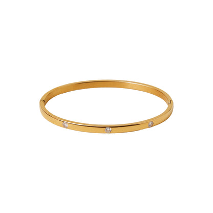 Zircon Studded Thin Sleek 18K Gold Plated Bracelet