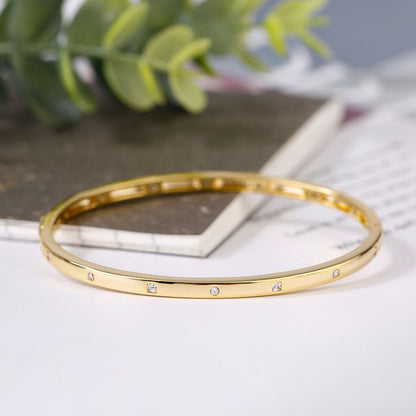 Zircon Studded Thin Sleek 18K Gold Plated Bracelet