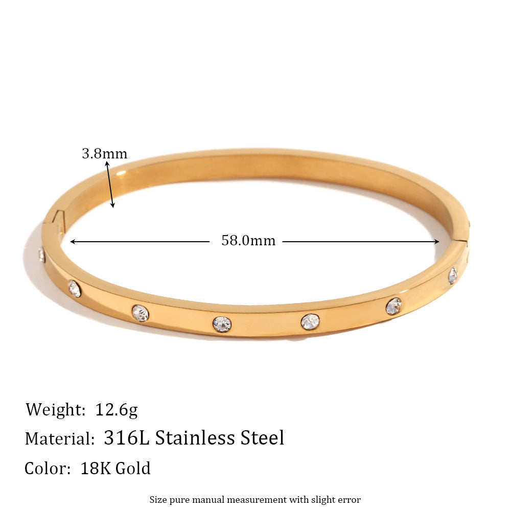 Zircon Studded Thin Sleek 18K Gold Plated Bracelet