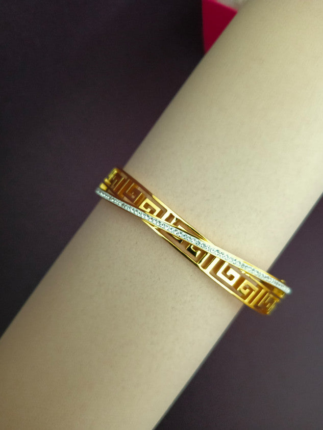 Greek Design Studded Diamond Gold Bangle Bracelet