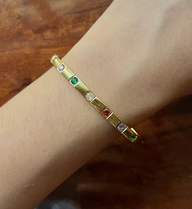 Lisa Multicolored Rhinestone Studded Bangle Bracelet