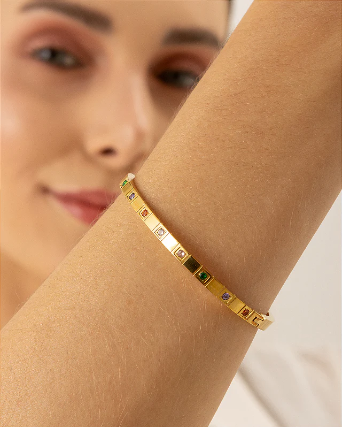 Color Pop Bangle – 18K Gold Plated Stainless Steel, Waterproof & Anti-Tarnish Bracelet