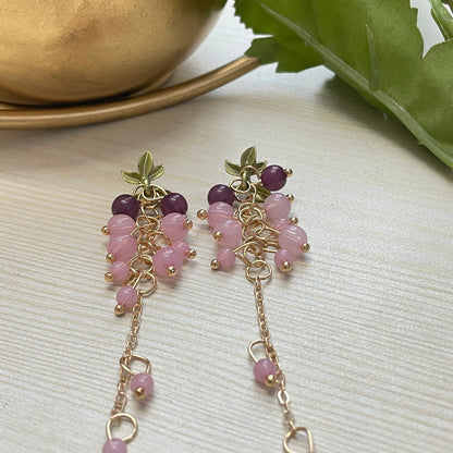 Pink Grapes Long Earrings