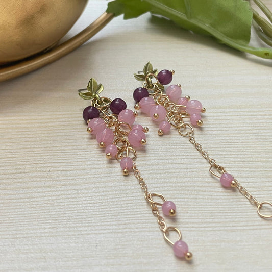 Pink Grapes Long Earrings