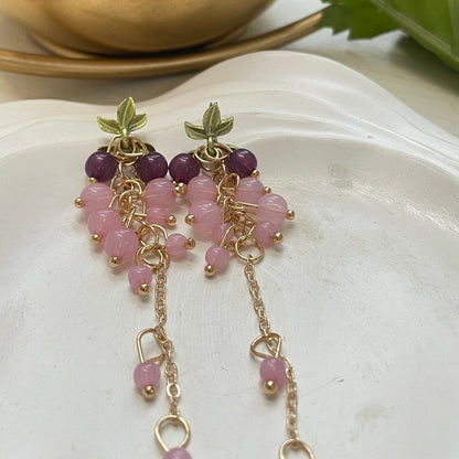 Pink Grapes Long Earrings