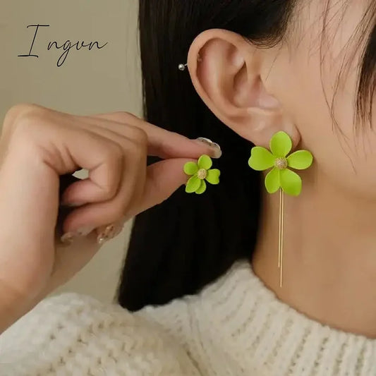 Asymmemetric Tassel Flower Green Earrings