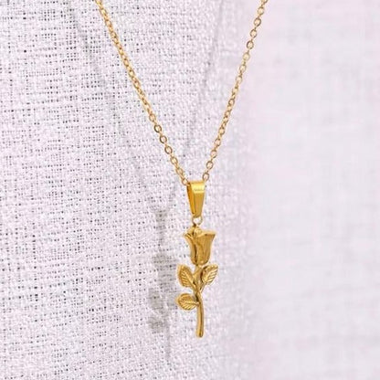 18K GOLD PLATED ROSE STEM PENDANT NECKLACE