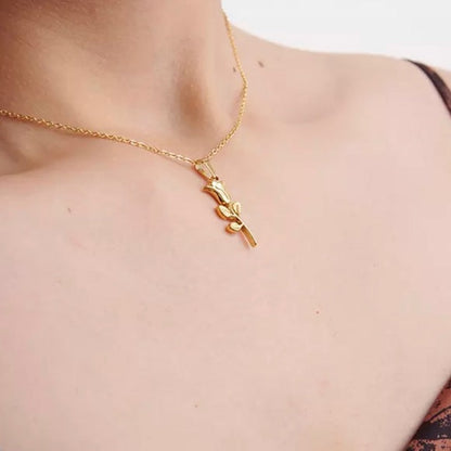 18K GOLD PLATED ROSE STEM PENDANT NECKLACE