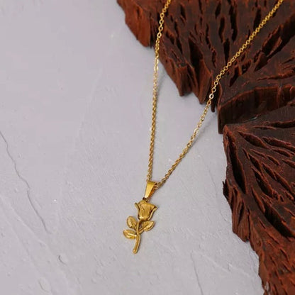 18K GOLD PLATED ROSE STEM PENDANT NECKLACE