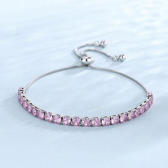 Silver Plated Round Cut Cubic Zirconia Pink Anti Tarnish Tennis Bracelet