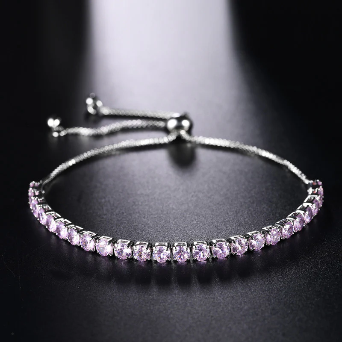Silver Plated Round Cut Cubic Zirconia Pink Anti Tarnish Tennis Bracelet