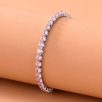 Silver Plated Round Cut Cubic Zirconia Pink Anti Tarnish Tennis Bracelet