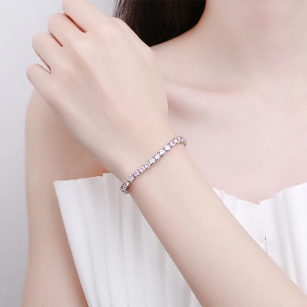 Silver Plated Round Cut Cubic Zirconia Pink Anti Tarnish Tennis Bracelet