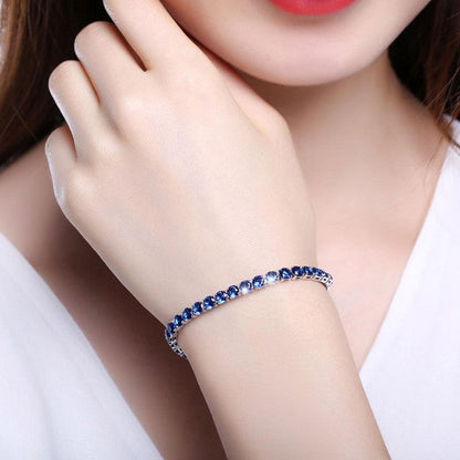 Silver Plated Round Cut Cubic Zirconia Blue Anti Tarnish Tennis Bracelet