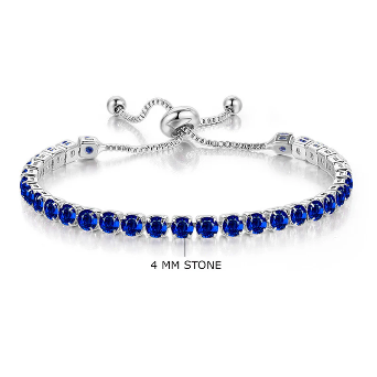 Silver Plated Round Cut Cubic Zirconia Blue Anti Tarnish Tennis Bracelet