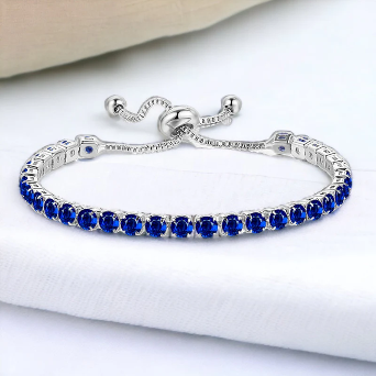 Silver Plated Round Cut Cubic Zirconia Blue Anti Tarnish Tennis Bracelet