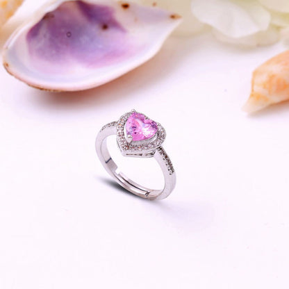 Pink Heart Halo Zircon Ring
