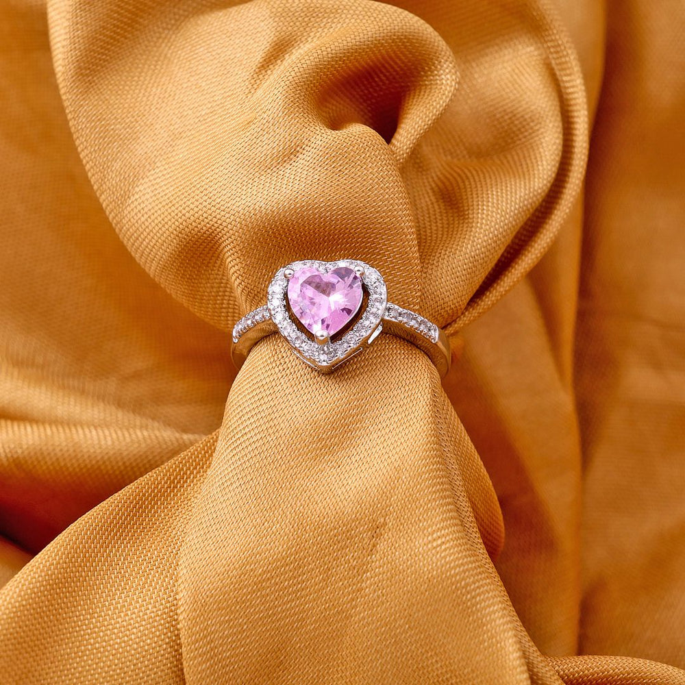 Pink Heart Halo Zircon Ring