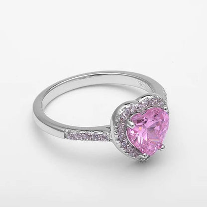 Pink Heart Halo Zircon Ring