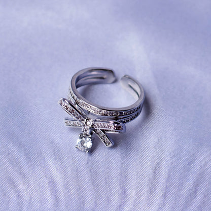 Elegant Bow Silver Rhodium Plated CZ Ring
