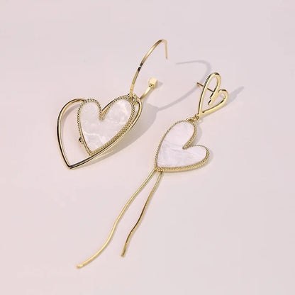Mismatched White Heart Design Asymmetric Dangle Earrings