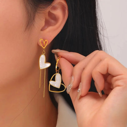 Mismatched White Heart Design Asymmetric Dangle Earrings