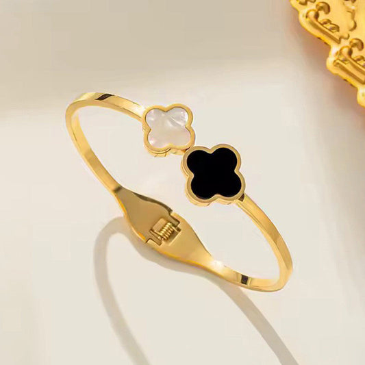 Four Leaf Clover 18K Gold Plated Cuff Bracelet