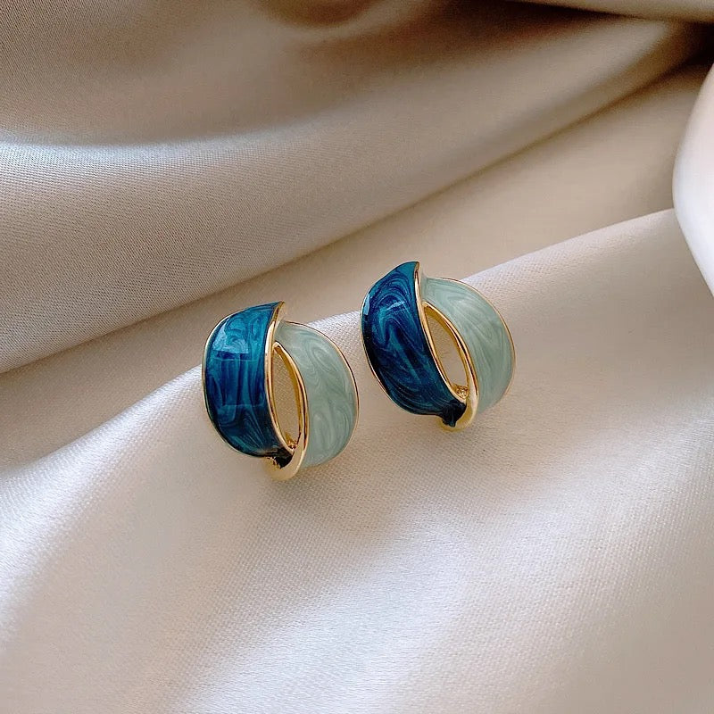 Light-Blue Dark-Blue Textured Earrings