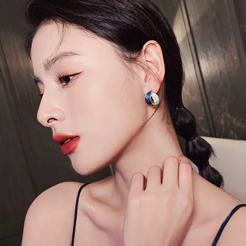 Light-Blue Dark-Blue Textured Earrings