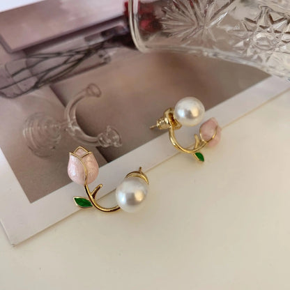 White-Pearl With Soft Pink-Rose Earrings