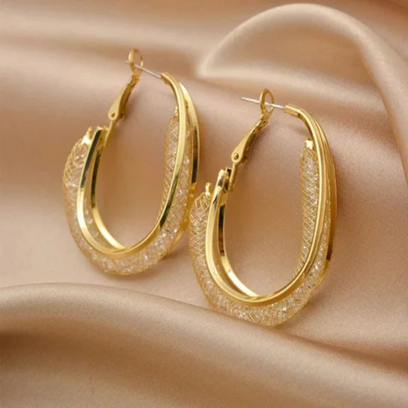 Golden Crystal Hoop Earrings