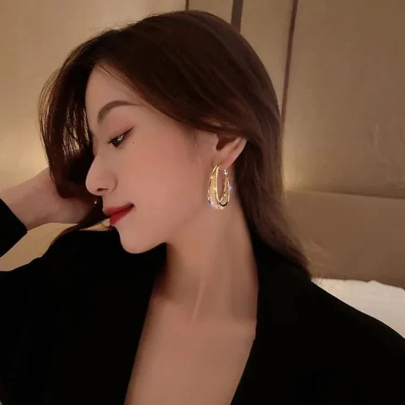 Golden Crystal Hoop Earrings