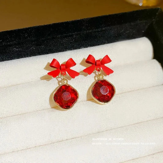 Red Bling Bow Earrings
